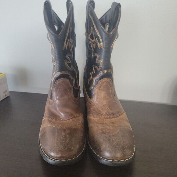 Cody James Childs Size 3 D Two Tone Leather Cowboy Boots Hole Pulls Style 41479C - Picture 7 of 10